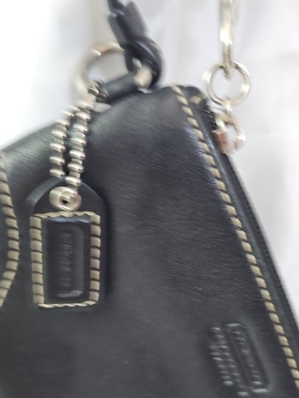 Coach Black Leather Wristlet with White Contrast Stitching - Picture 7 of 9